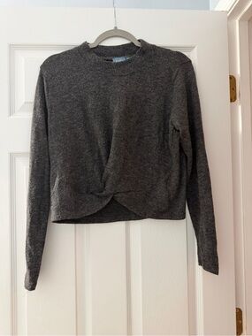 South Moon Under Charcoal Twist-Front Crop Sweater